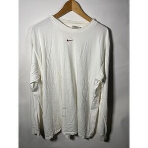 Vintage Nike Long Sleeve T Shirt Mens L White Burgundy Swoosh Logo FLAWS